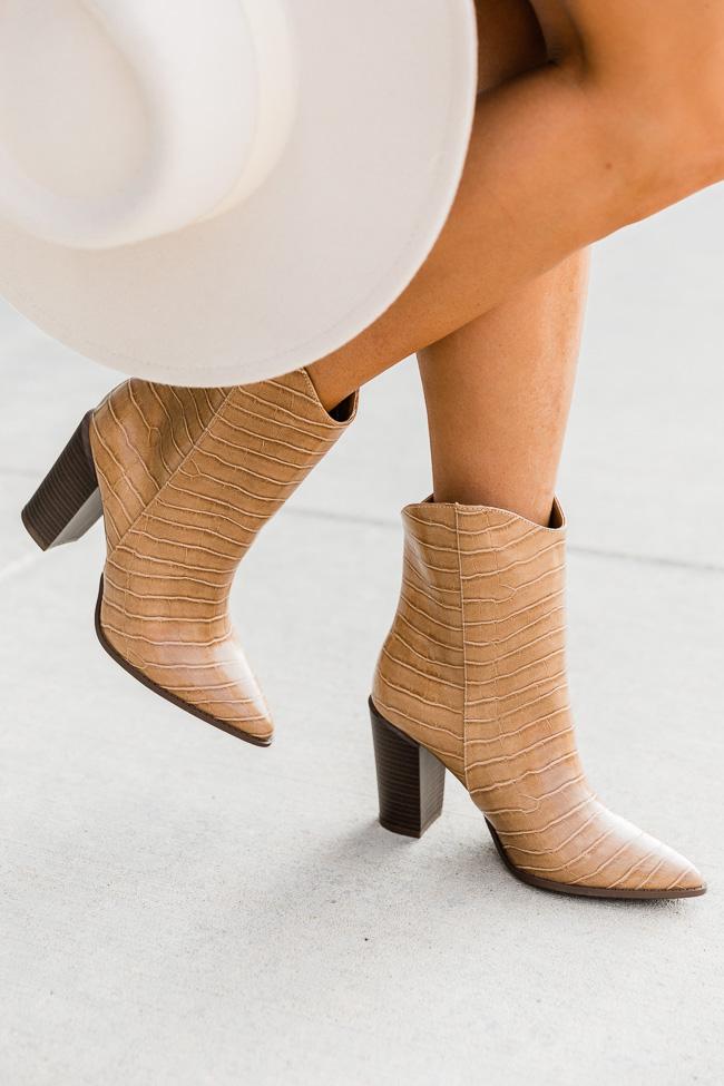 Yasmine Brown Snakeskin Booties