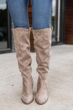 Ladda upp bild till gallerivisning, Hadley Beige Tall Suede Knee Boots
