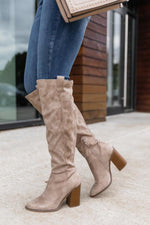 Ladda upp bild till gallerivisning, Hadley Beige Tall Suede Knee Boots
