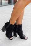 Eliana Black Block Heel Open Toe Booties