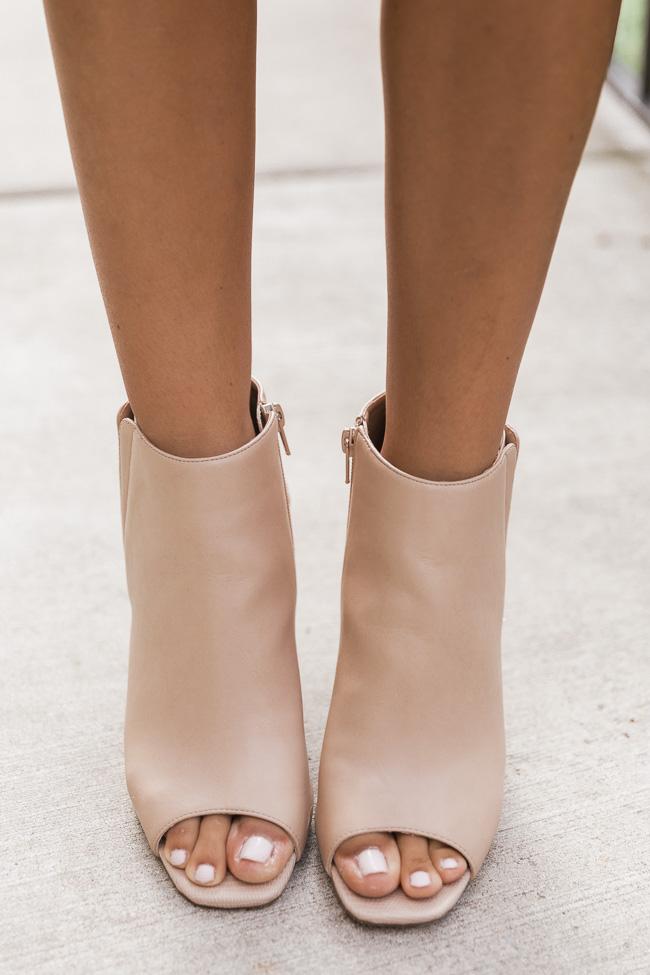 Tonya Nude Open Toe Block Heel Booties