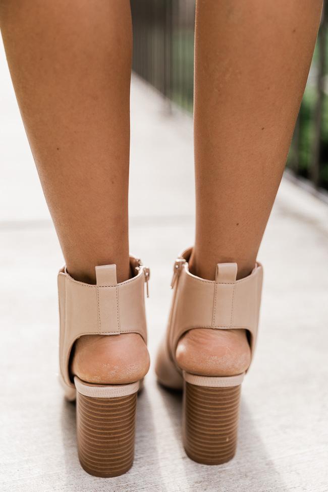 Tonya Nude Open Toe Block Heel Booties