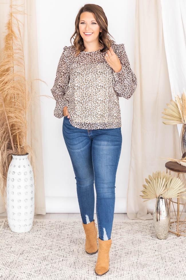 Everyday Blessing Brown Animal Print Blouse