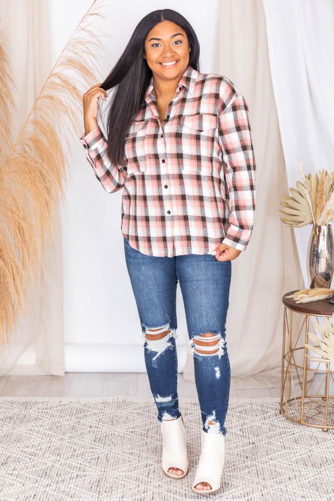 All I Ever Wanted Pink Plaid Button Front Blouse