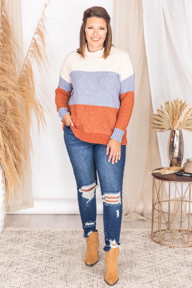 Always Memorable Rust/Blue Turtleneck Striped Sweater FINAL SALE