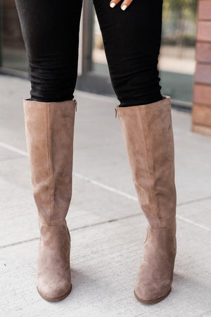 Susan Taupe Block Heel Tall Boots