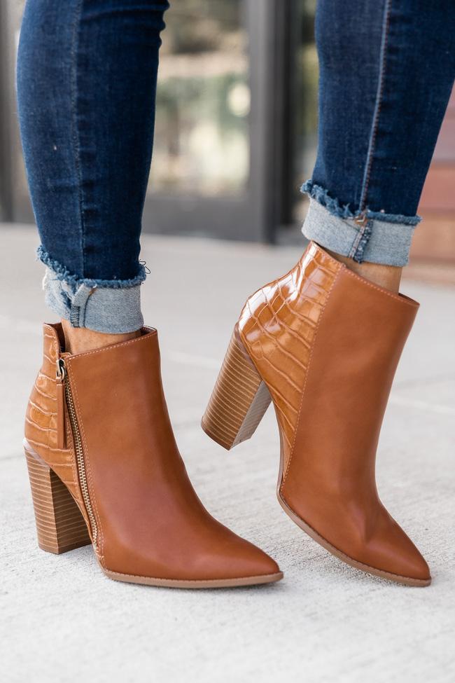 Randi Camel Snakeskin Leather Booties