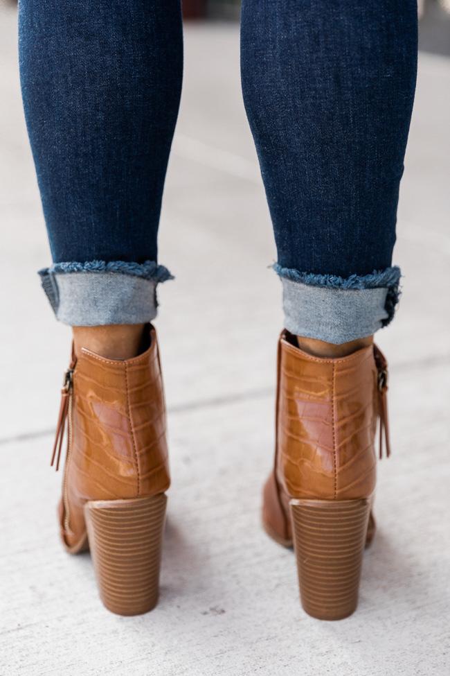 Randi Camel Snakeskin Leather Booties