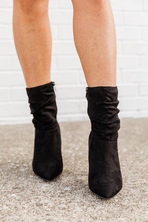 Leena Black Pointed Toe Suede Booties