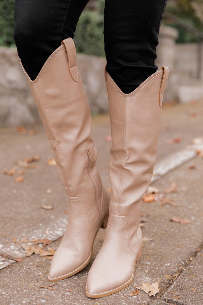 Charlie Taupe Tall Leather Pointed Toe Boots