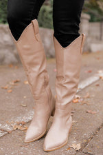 Cargar imagen en el visor de la galería, Charlie Taupe Tall Leather Pointed Toe Boots
