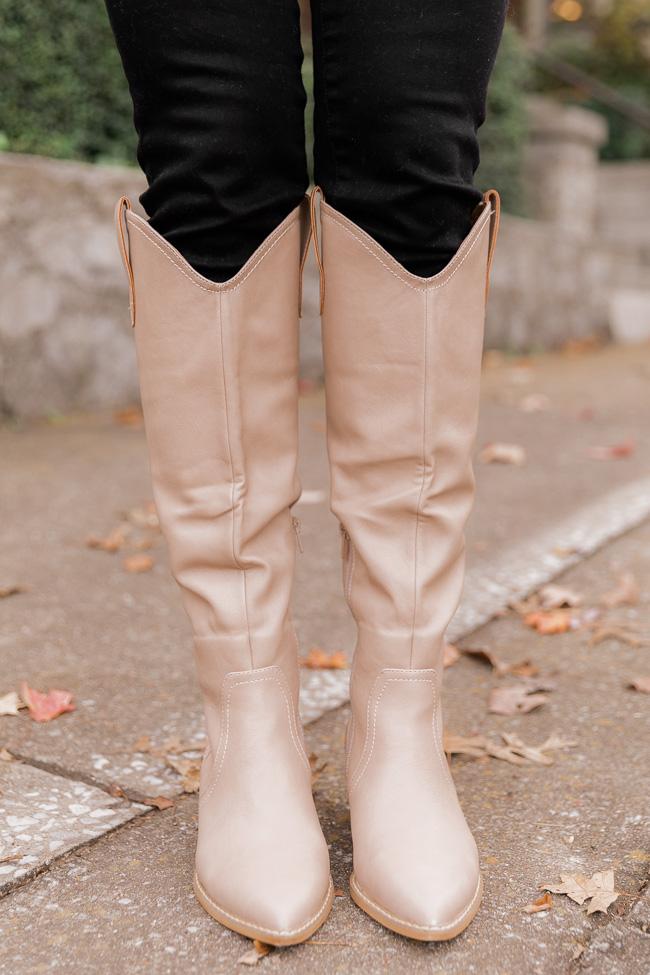 Charlie Taupe Tall Leather Pointed Toe Boots