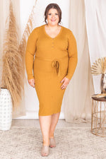 Ladda upp bild till gallerivisning, Only In Fairytales Mustard Belted Henley Midi Dress
