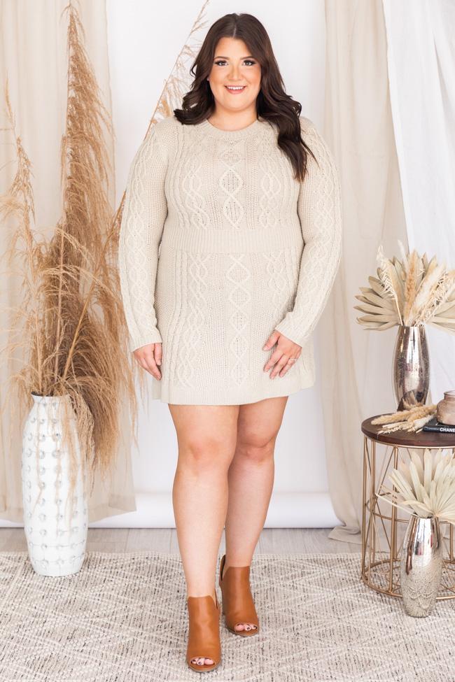 Living for Friday Cable Knit Sweater Dress