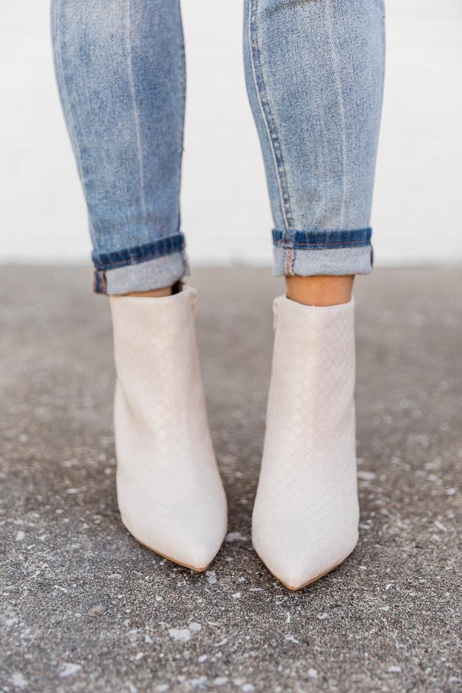 Brandi Ivory Woven Booties