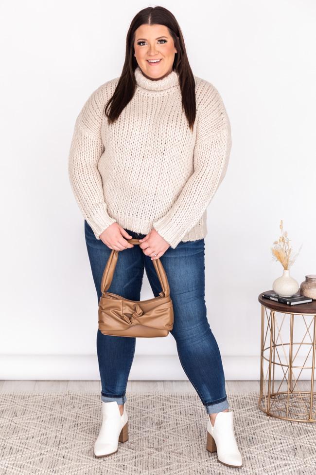 CAITLIN COVINGTON X PINK LILY The Olivia Chunky Knit Beige Turtleneck Sweater