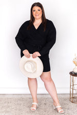 Lade das Bild in den Galerie-Viewer, CAITLIN COVINGTON X PINK LILY The Chelsea Wrap Black Sweater Dress
