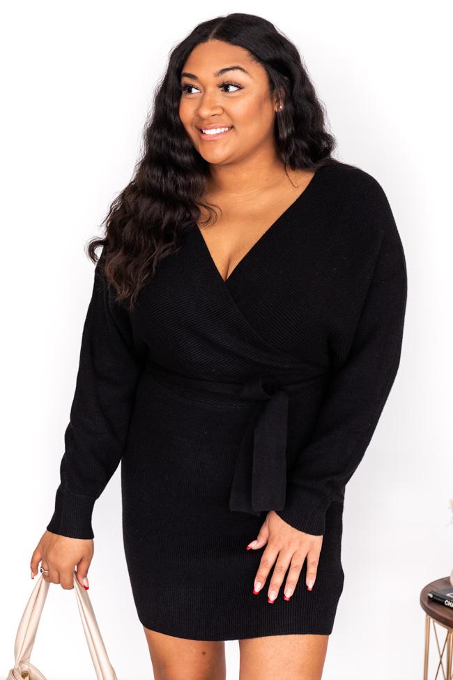 CAITLIN COVINGTON X PINK LILY The Chelsea Wrap Black Sweater Dress