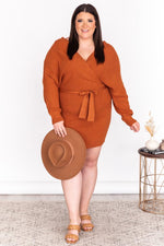 Ladda upp bild till gallerivisning, CAITLIN COVINGTON X PINK LILY  The Chelsea Wrap Burnt Orange Sweater Dress
