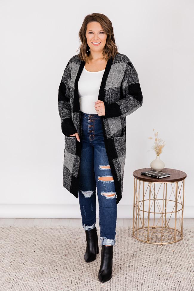 Bring It Right Back Black Buffalo Plaid Cardigan