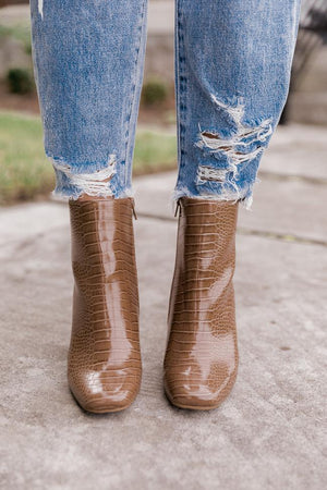 Sadie Brown Round Toe Heel Booties