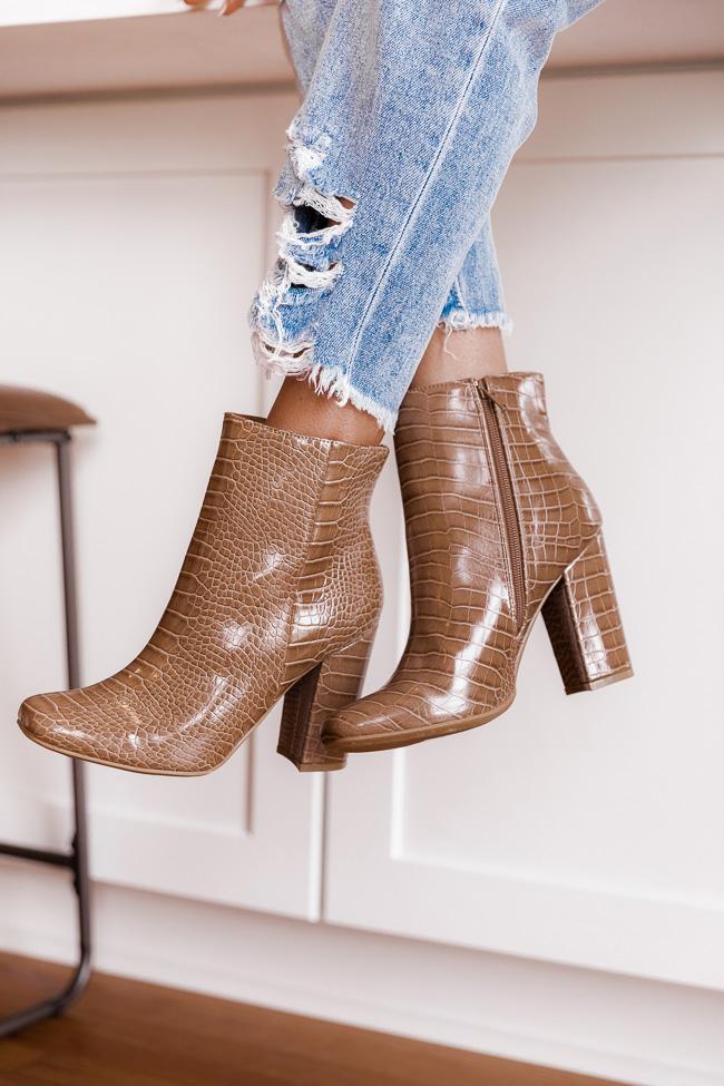 Sadie Brown Round Toe Heel Booties