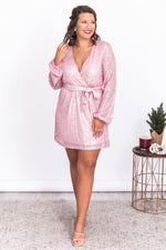 Lataa kuva Galleria-katseluun, A Grand Party Pink Sequin Wrap Dress
