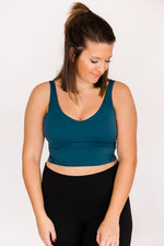 Cargar imagen en el visor de la galería, Exceed My Expectations Teal V-Neck Cropped Bra Top
