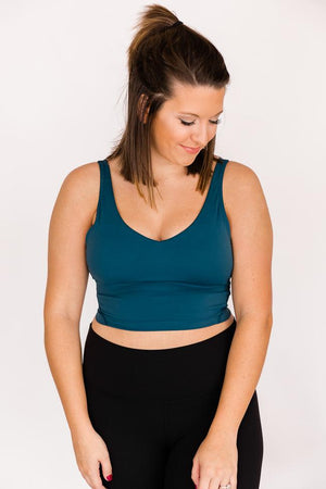 Exceed My Expectations Teal V-Neck Cropped Bra Top