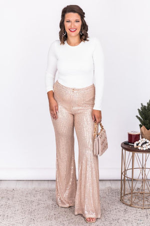 Truest Memory Gold Sequin Flare Pants