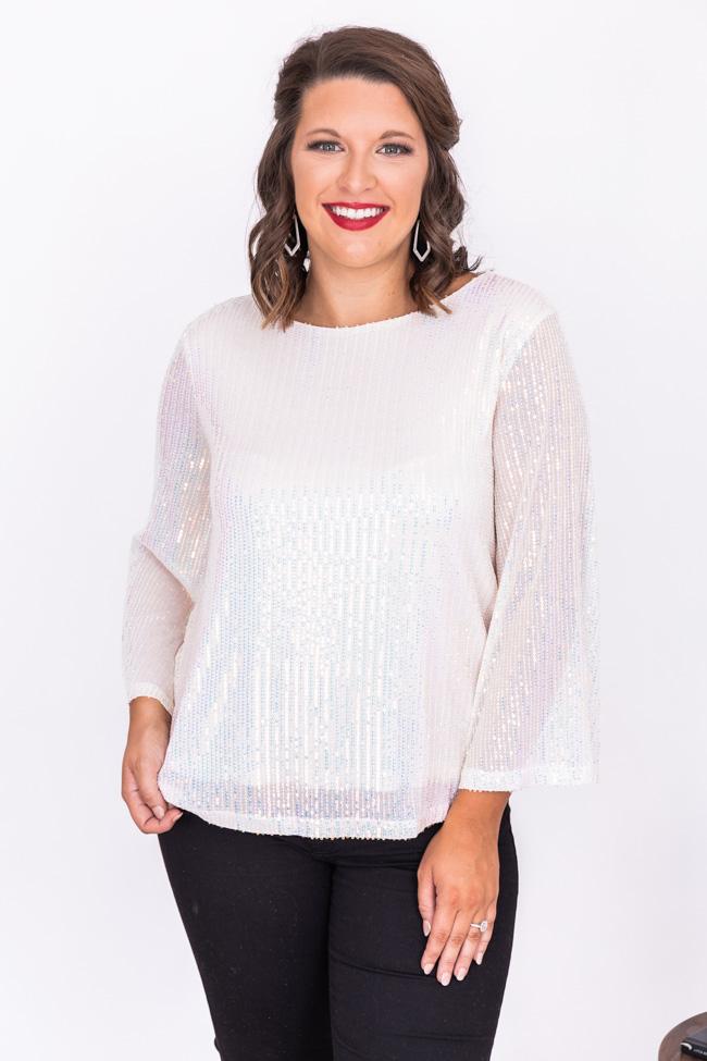 Lead You Back Ivory Sequin Quarter Length Sleeve Blouse