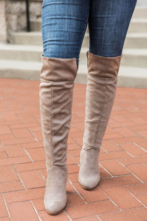 Deborah Taupe Fold Over Knee High Boots