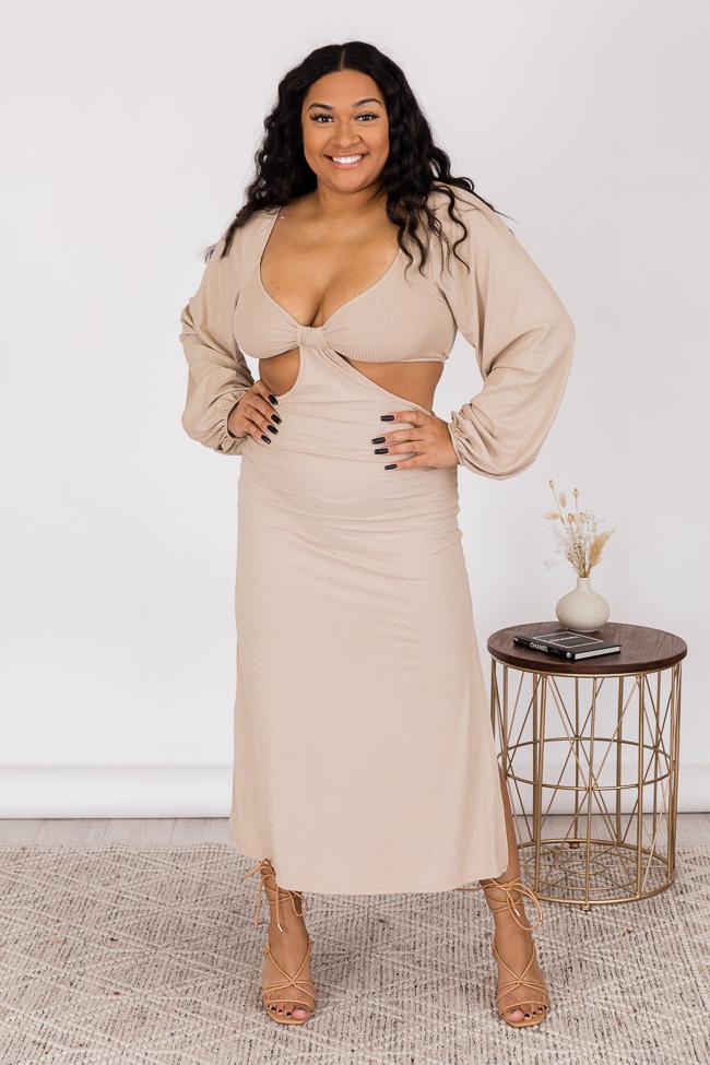 Telling A Story Brown Long Sleeve Cutout Dress