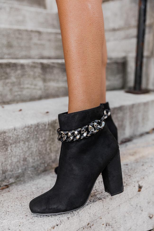 Aubrey Black Chain Suede Booties