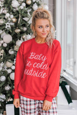 Lataa kuva Galleria-katseluun, Baby It&#39;s Cold Outside Script Red Graphic Sweatshirt
