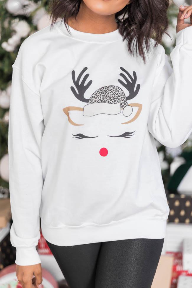 Leopard Print Reindeer Lady White Graphic Sweatshirt