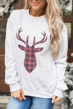 Lade das Bild in den Galerie-Viewer, Buffalo Plaid Reindeer Ash Graphic Sweatshirt
