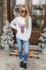 Lade das Bild in den Galerie-Viewer, Buffalo Plaid Reindeer Ash Graphic Sweatshirt
