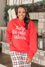 Lataa kuva Galleria-katseluun, Baby It&#39;s Cold Outside Script Red Graphic Sweatshirt
