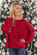 Load image into Gallery viewer, Cozy Up Pocket Red Sweater
