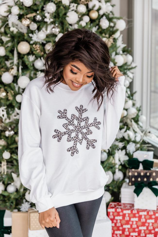 Animal Print Snowflake White Graphic Sweatshirt