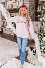 Ladda upp bild till gallerivisning, Festive AF Light Pink Graphic Sweatshirt
