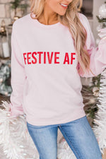 Ladda upp bild till gallerivisning, Festive AF Light Pink Graphic Sweatshirt
