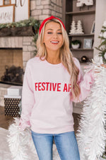 Ladda upp bild till gallerivisning, Festive AF Light Pink Graphic Sweatshirt
