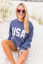 Carica l&#39;immagine nel visualizzatore di Gallery, Jersey USA Graphic Navy Corded Sweatshirt
