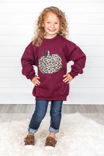 Lataa kuva Galleria-katseluun, Kids Animal Print Pumpkin Graphic Maroon Sweatshirt
