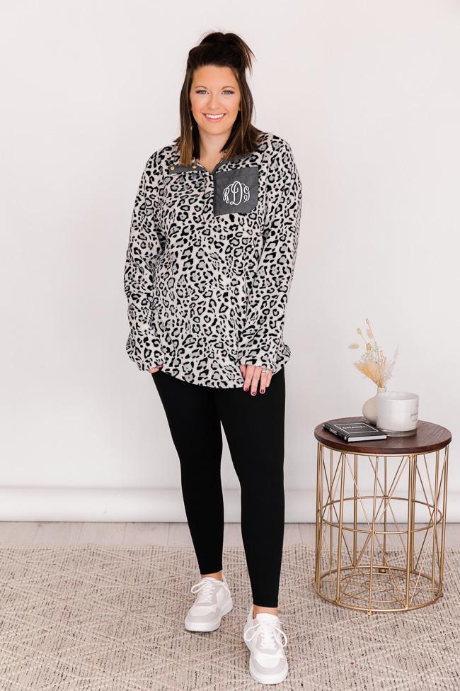 All Snowed In Monogram Animal Print Ivory/Grey Pullover