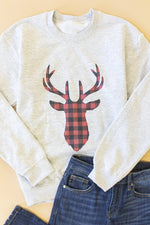 Lade das Bild in den Galerie-Viewer, Buffalo Plaid Reindeer Ash Graphic Sweatshirt
