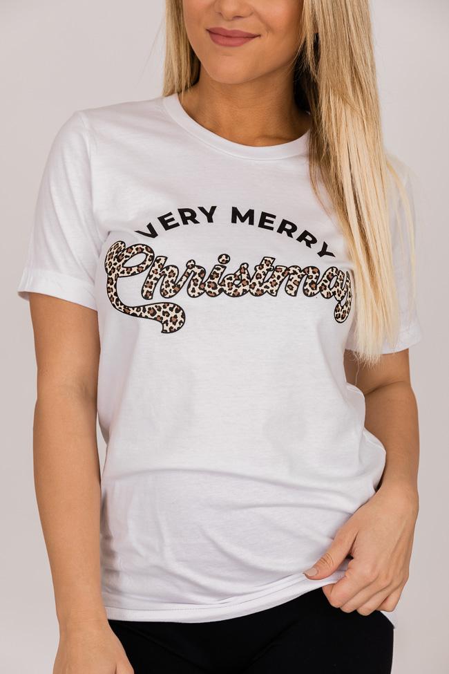 Animal Print Very Merry Christmas White Graphic Tee