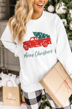 Carregar imagem no visualizador da galeria, Trucking Along This Christmas White Graphic Sweatshirt
